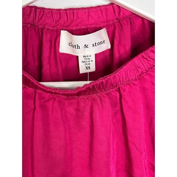 NWT Evereve Cloth & Stone Luxe Satin Banded Blouse Berryfizz Pink Womens Size XS - Picture 9 of 11